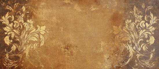 Vintage textured background with floral embellishments in gold and brown tones ideal for decorative designs and artwork Copy Space