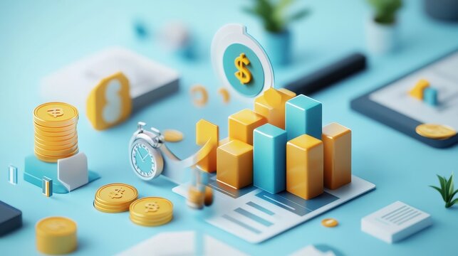 Wealth management, financial advisor with smart analytics, 3D illustration.