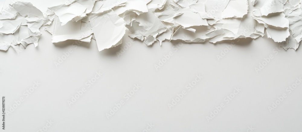 Poster torn white paper edges on a blank background with ample negative space for design elements and text 
