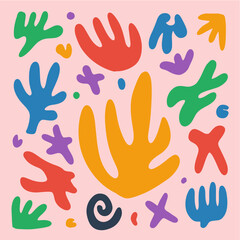 Obraz premium coral hand drawn flat floral illustration modern colored flower leaves vector tropical elements simple abstract style