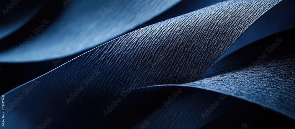 Poster blue textured fabric close-up with curved layers and shadows suitable for background use copy space