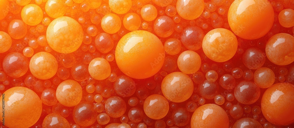 Poster abstract background of orange translucent spheres with varying sizes