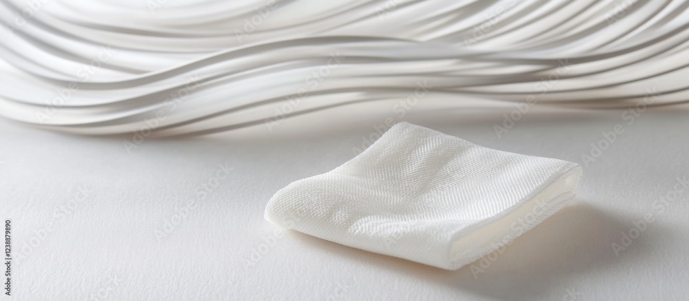 Poster white fabric fold on layered textured surface with copy space