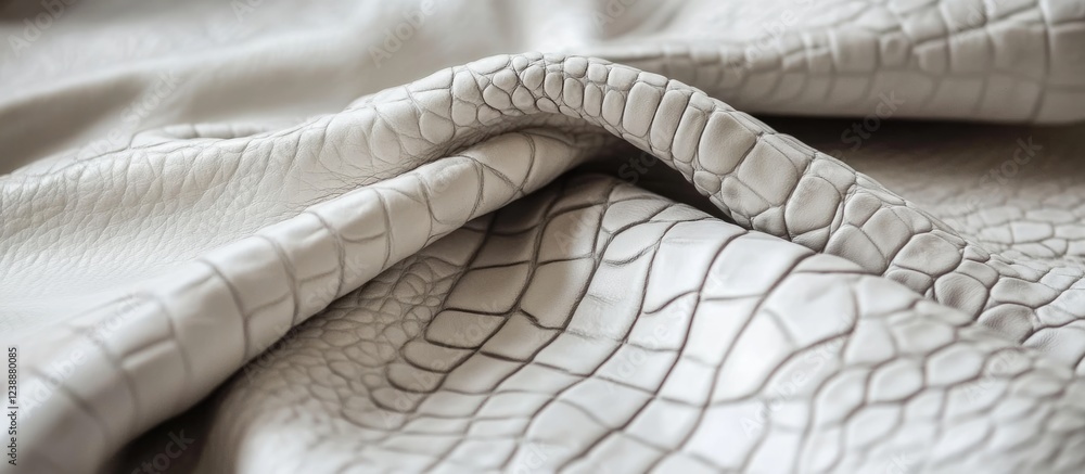 Aufkleber close-up of textured reptile-inspired fabric in beige tones with soft folds and intricate pattern de