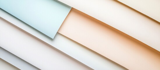 Fototapeta premium Abstract geometric background with layered pastel-colored paper sheets in blue, peach, and white tones