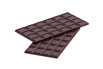 Two chocolate bars isolated on white background. Confectionery tile. 3d render