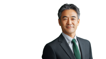 Smiling asian businessman on transparent background, business portrait