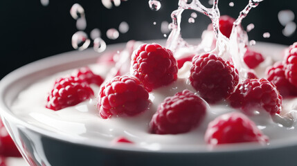 Dynamic Raspberry Splash in Fresh Yogurt
