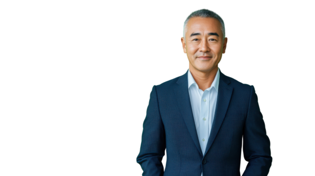 Smiling senior businessman posing with transparent background