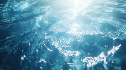 Obraz premium dynamic water ripples in pristine swimming pool, ethereal blue tones, abstract patterns with sunlight dancing on surface