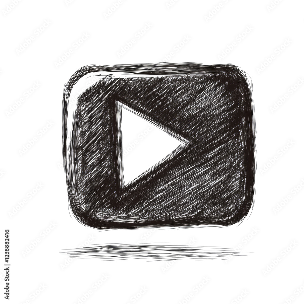 Aufkleber a hand drawn sketch of a play button icon, characterized by its textured and expressive lines.