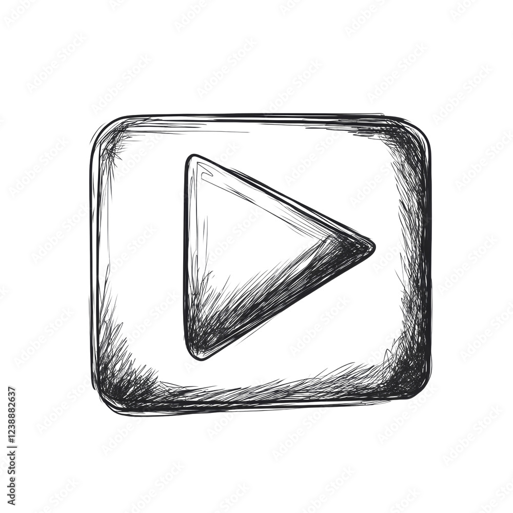 Aufkleber A hand drawn sketch of a play button inside a square frame provides a visual representation of media playback.