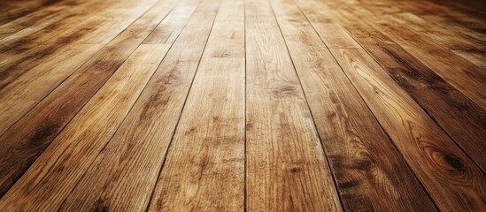 Close-up of rustic wooden floorboards with perspective lines and warm lighting