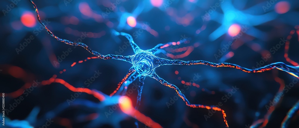 Poster close-up view of interconnected neurons showcasing vibrant colors and intricate patterns.
