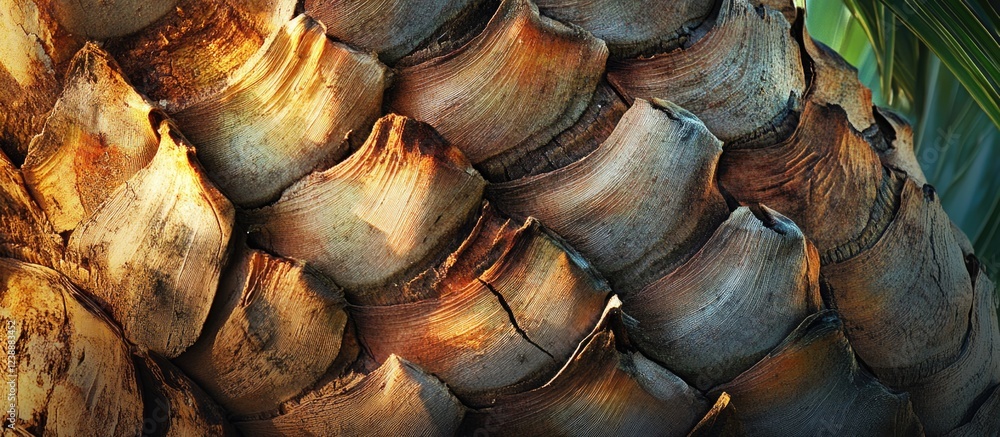Poster close-up of palm tree trunk with textured bark and overlapping patterns