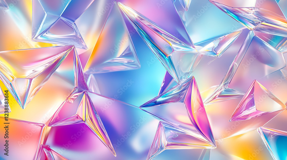 Aufkleber colorful crystal shapes scattered across a vibrant, abstract background in a creative display of lig