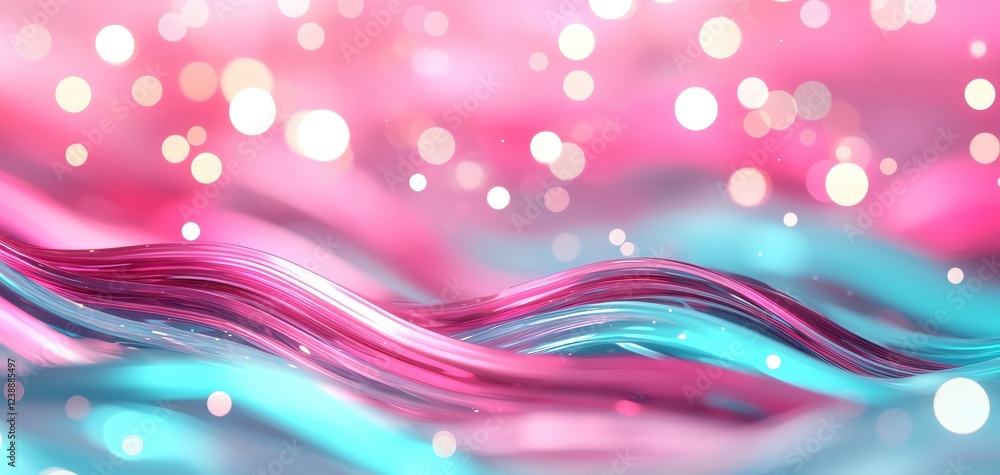 Poster colorful abstract waves with bokeh effect creating a vibrant and dreamy atmosphere.