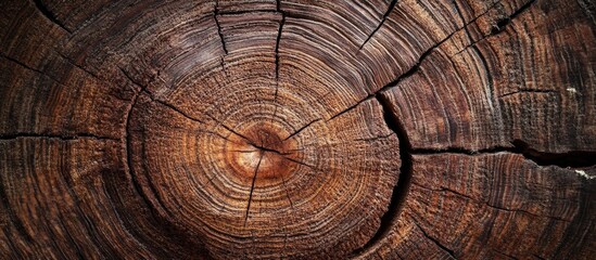 Fototapeta premium Close-up of tree trunk cross-section with visible annual growth rings and cracks