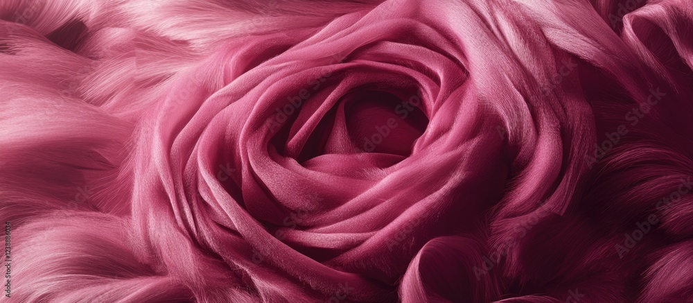 Poster abstract close-up of swirling pink and red fabric texture resembling a rose with soft folds and curv