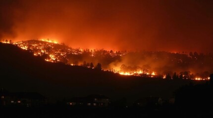 Nighttime Inferno on the Hillside