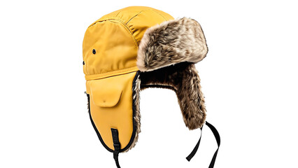 Warm Yellow Trapper Hat with Faux Fur Winter Accessory