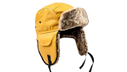 Warm Yellow Trapper Hat with Faux Fur Winter Accessory