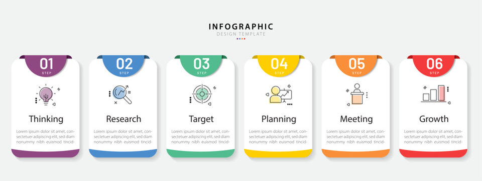 Infographic template. 6 Step timeline journey, Flat simple infographics design template. presentation graph. Business concept with numbers 6 options or steps vector illustration.