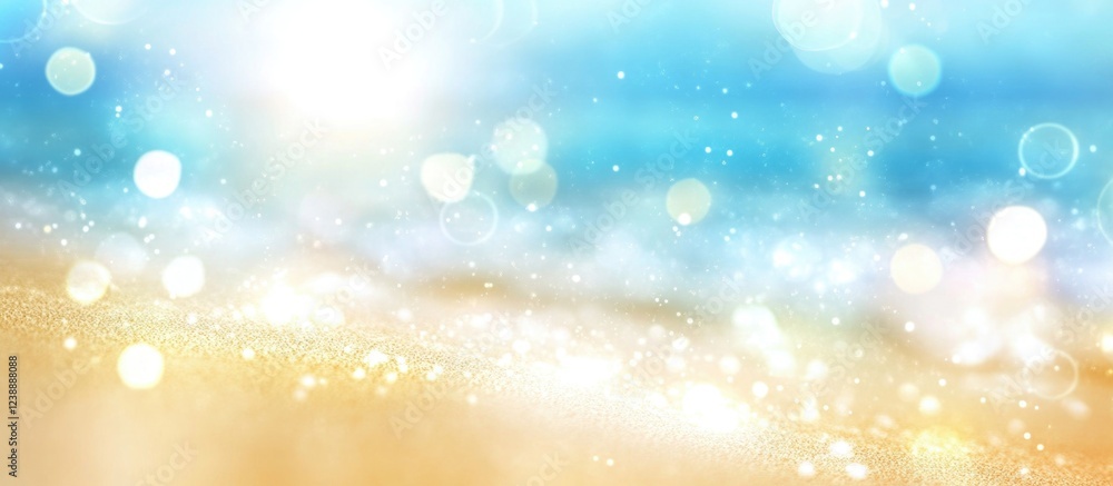 Poster abstract beach with bokeh effect and ocean waves in soft focus with copy space