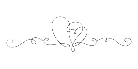 Love heart line art, Valentine vector heart continuous one line drawing, Valentine's Day concept, love symbol, romance illustration
