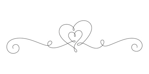 Obraz premium Love heart line art, Valentine vector heart continuous one line drawing, Valentine's Day concept, love symbol, romance illustration