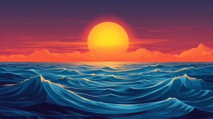 Pixel Sunset Over Ocean Waves
