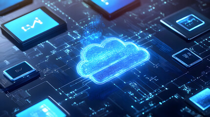 illustration of cloud-based mobile device management with various devices connected through encrypted signals 