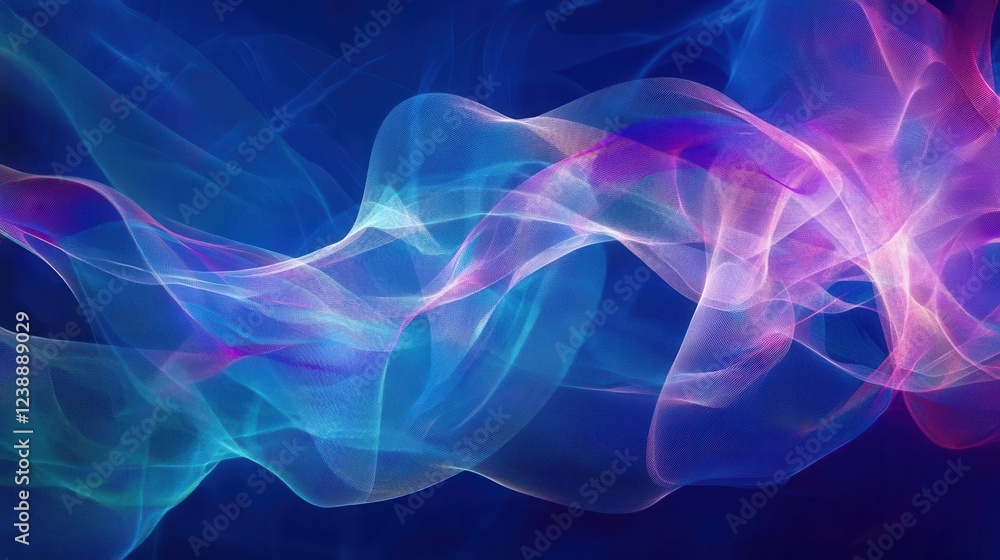 Aufkleber ethereal holographic data visualization, flowing light streams in deep blue space, translucent geome