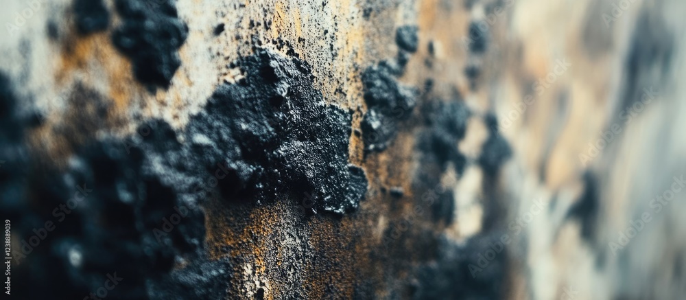 Aufkleber close-up of textured rust and peeling paint on metal surface with depth of field.
