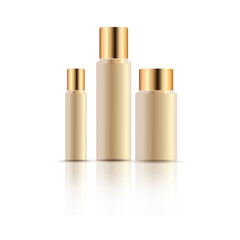 Bottle for perfume with a sprayer isolated on black background.professional hair spray and mousse standing on a table on a black background.Liquid foundation. serum cosmetic luxury bottle black backgr