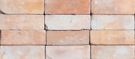 Naklejka premium Close-up of stacked light brown and beige bricks for construction background