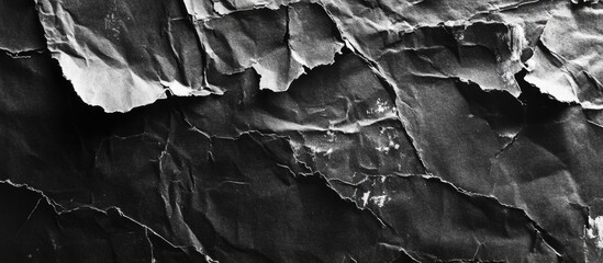 Close-up texture of crumpled and torn black paper with intricate folds and creases.