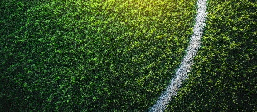 Close-up of Football Field Grass with White Line Under Sunlight