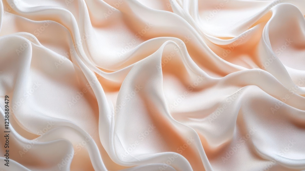 Poster ethereal minimalist pattern of flowing silk-like ripples creating gentle shadows on pure white surfa