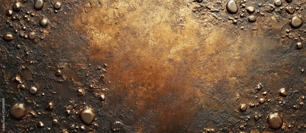 Aufkleber bronze textured abstract surface with scattered droplets and central gradient effect