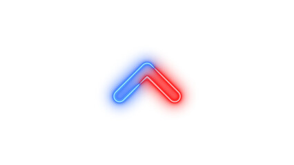 Neon angle up icon blue red color glowing with transparent background
