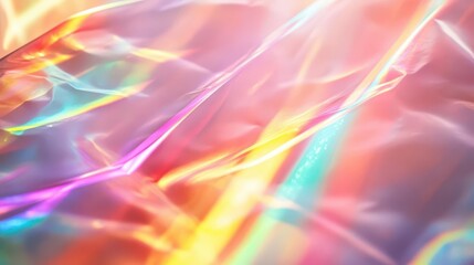 Obraz premium ethereal prismatic light rays dancing across pure white space, rainbow spectrum colors, dreamy atmospheric glow, crystalline refraction patterns, ethereal photography
