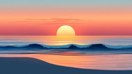 Pixel Sunset Over Ocean Beach