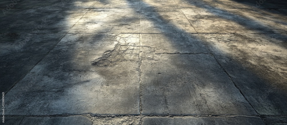 Poster concrete pavement with sunlight and shadows creating texture patterns on the surface
