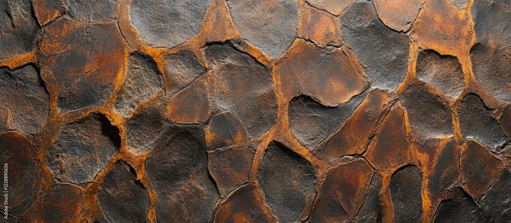 Poster abstract textured copper and black metal surface with hexagonal pattern