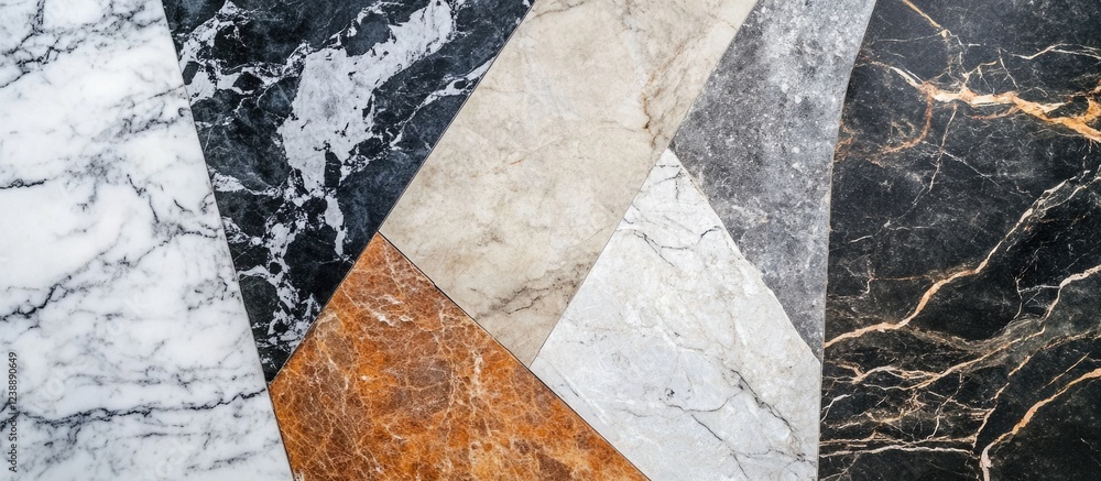 Poster geometric composition of various marble texture tiles with diverse patterns and colors
