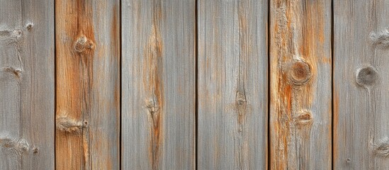 Naklejka premium Weathered wooden fence panels with knots and varying colors, vertical alignment
