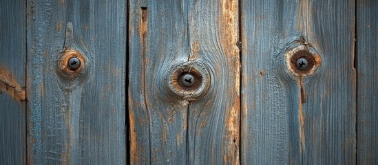 Naklejka premium Close-up of rustic blue wooden planks with visible knots and texture