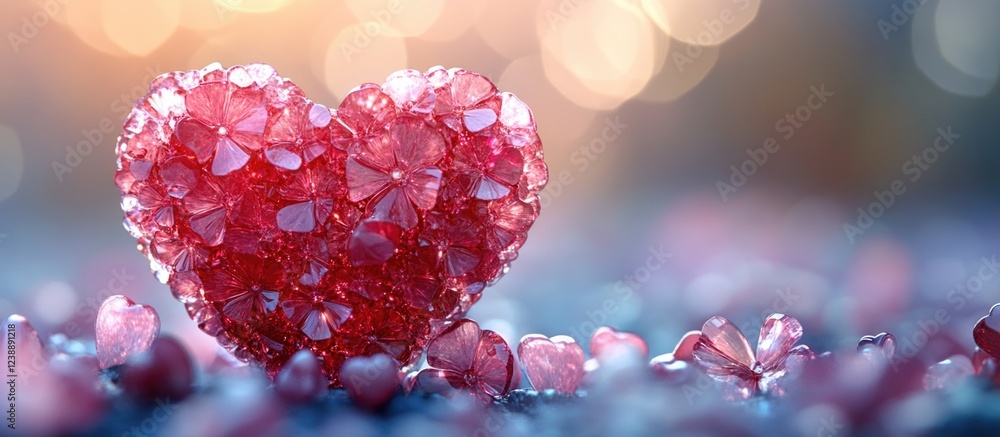 Aufkleber heart shape made of red crystal stones with bokeh background and copy space