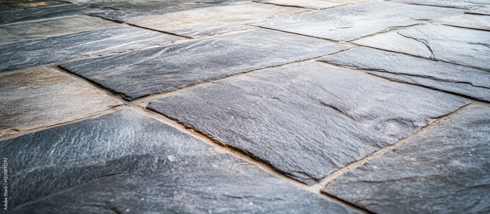 Poster stone pavement texture, detailed slate tiles pattern background with visible grout lines and natural